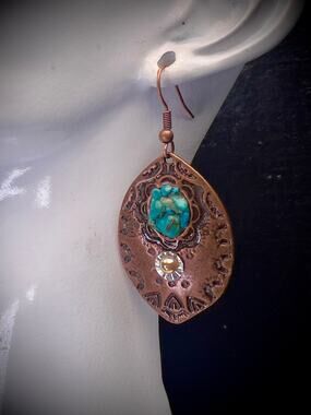 Stunning Handmade Copper & Genuine Turquoise Drop Earrings